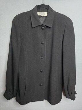VTG 80s Designer I Magnin Black Rayon Wool Button Front Blazer Womens 8 Pockets